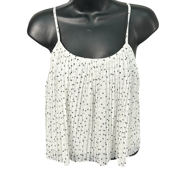 Hollister Tops - Hollister Sheer Polka Dot Pleated Babydoll Cami Top White Black Sz S